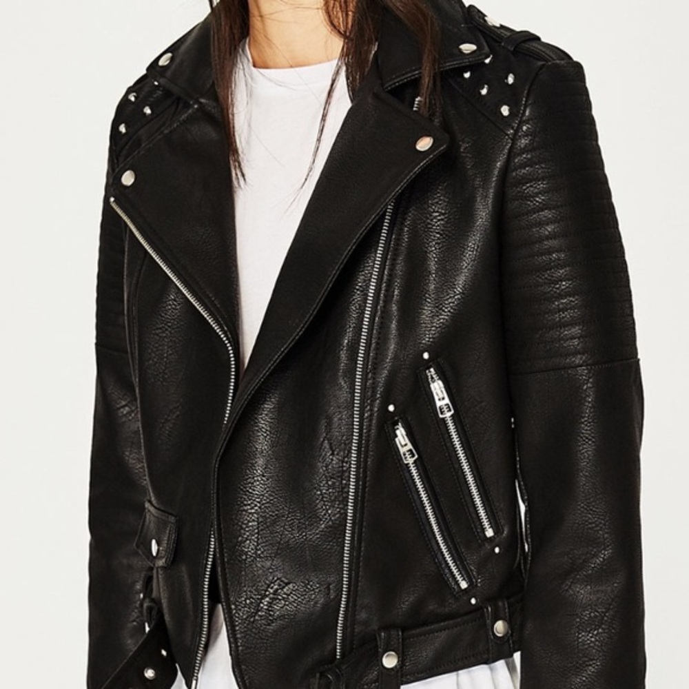Zara Graffiti Faux Leather Biker Jacket